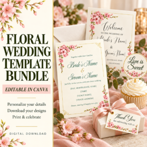 Wedding Template Bundle, Pink Floral & Sage Green