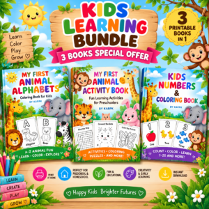 Kids Coloring Book Bundle – 3 Printable PDF Coloring Books