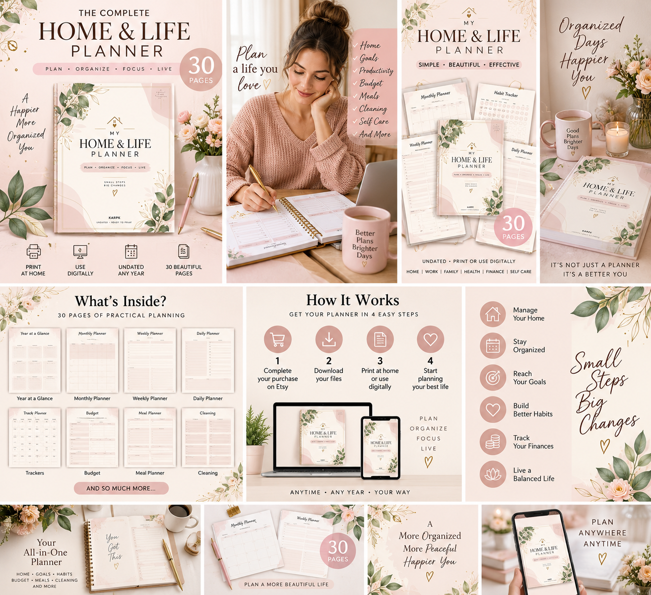 Pink Home & Life Planner Printable | 30 Page Undated Life Planner | Daily Weekly Monthly Planner | Budget, Meal & Habit Tracker PDF - Image 11