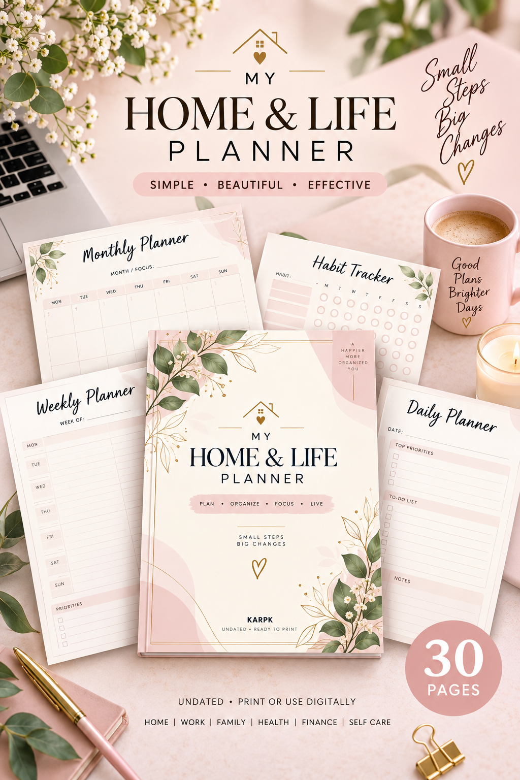Pink Home & Life Planner Printable | 30 Page Undated Life Planner | Daily Weekly Monthly Planner | Budget, Meal & Habit Tracker PDF - Image 7