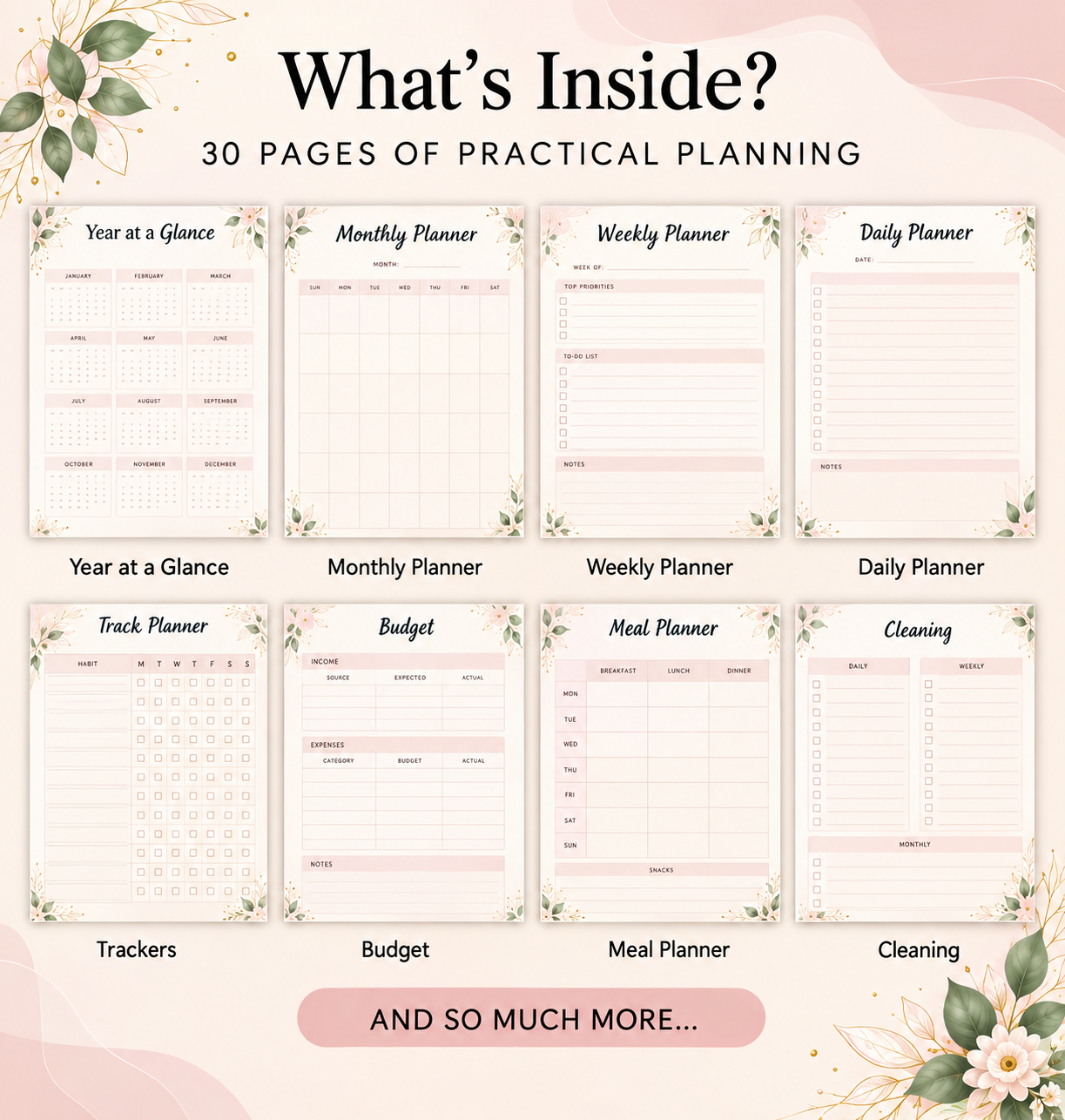 Pink Home & Life Planner Printable | 30 Page Undated Life Planner | Daily Weekly Monthly Planner | Budget, Meal & Habit Tracker PDF - Image 6
