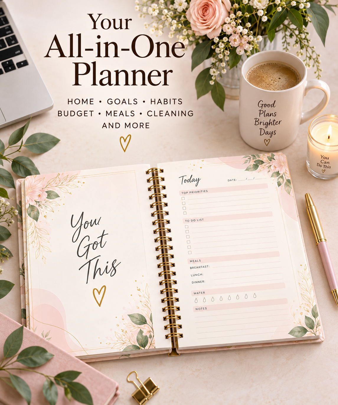 Pink Home & Life Planner Printable | 30 Page Undated Life Planner | Daily Weekly Monthly Planner | Budget, Meal & Habit Tracker PDF - Image 3