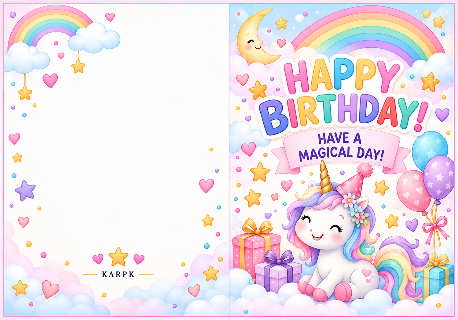 Printable Unicorn Birthday Card | Kids Birthday Card PDF | Rainbow Unicorn Greeting Card | Ready to Print | Instant Download - Image 3