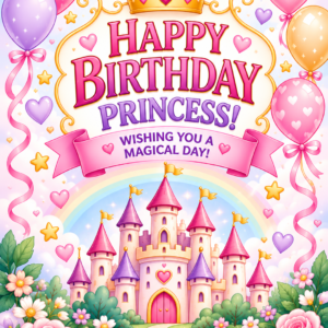 Princess Birthday Card Printable | Happy Birthday Princess Card PDF | Kids Birthday Greeting Card | Ready to Print | Instant Download