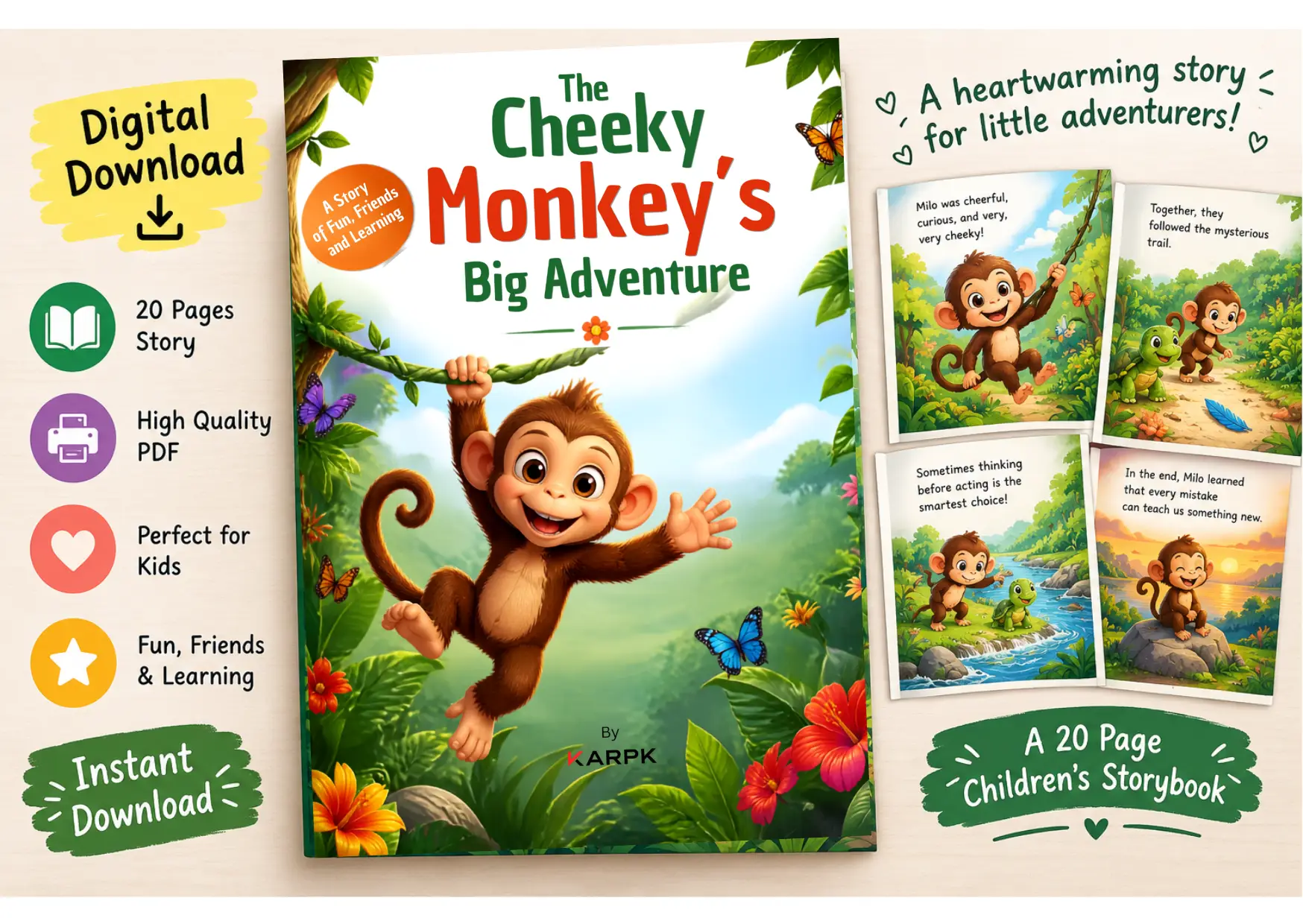 The Cheeky Monkey’s Big Adventure | Kids Storybook PDF | Fun Friendship & Learning | Printable Children’s Book - Image 2